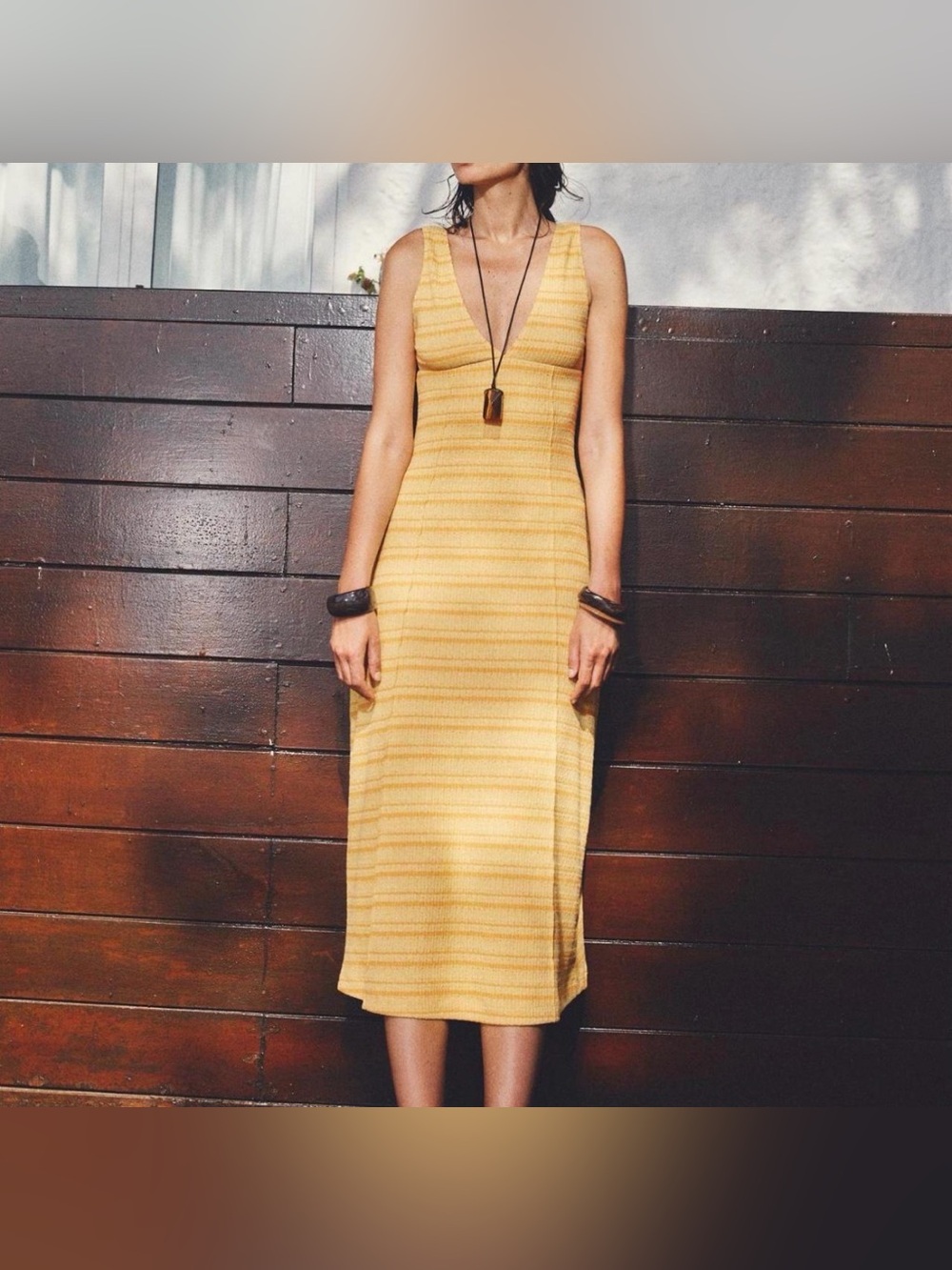Zara Knit Midi Dress Size Medium Striped V Neck Blogger Style